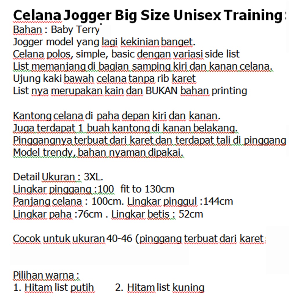 Celana Panjang Pria Jumbo 3XL / Celana Jogger Pria Big Size with Variasi List / Joger Size Jumbo Training Side List Farro - JCCollections