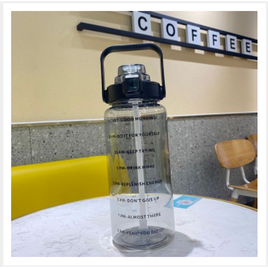 【Spot barang】jumbo Botelo Botol Motivasi Minum 2 Liter Jumbo Tumblr Air Tanda Waktu-black【2L】