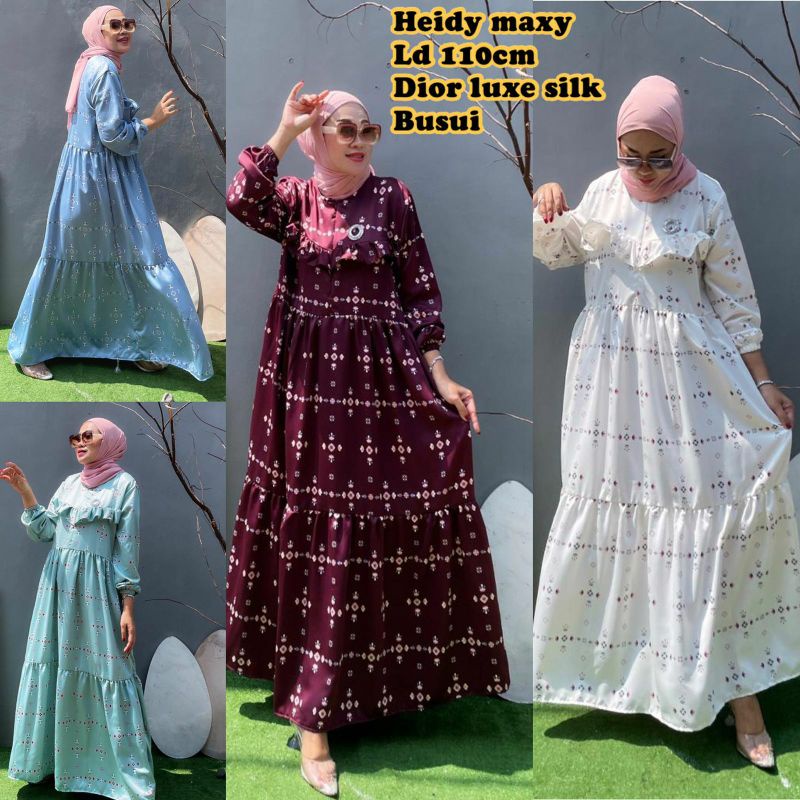 Heidy Maxy, GAMIS WANITA MUSLIM CANTIK FIT XL LD 108 ZIPPER BUSUI BAHAN DIOR LUXE SILK IMPORT ZIPPER BUSUI OOTD TERMURAH