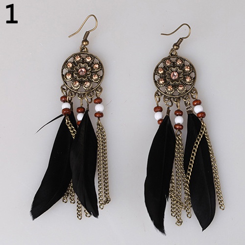 Hu Hu Hu Hu Hu Alat Bantu Pasang Kacamata♡ Anting Kait Gantung Desain Dream Catcher + Rumbai Bulu Gaya Vintage / Bohemian / Etnik Untuk Wanita