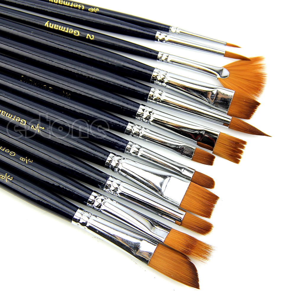 12 Pcs Kuas Lukis  Bahan  Nilon Untuk  Cat  Air Akrilik Minyak 