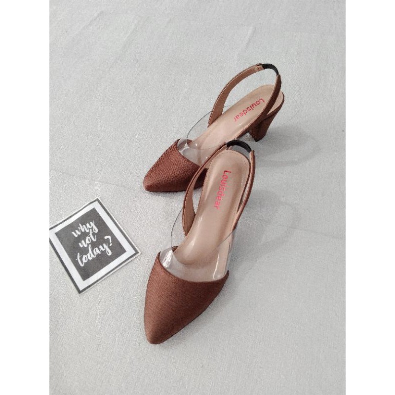 LOUISDEAR Sendal heel tapak tahu 7 cm bahan satin transparant TB P37