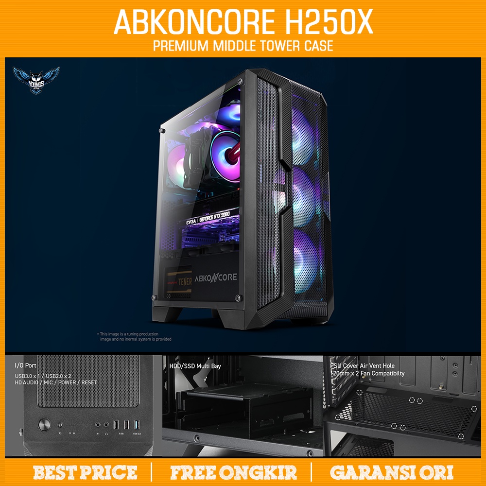 Gaming Case Abkoncore Helios H250X (4 Fan) Casing Komputer Tempered