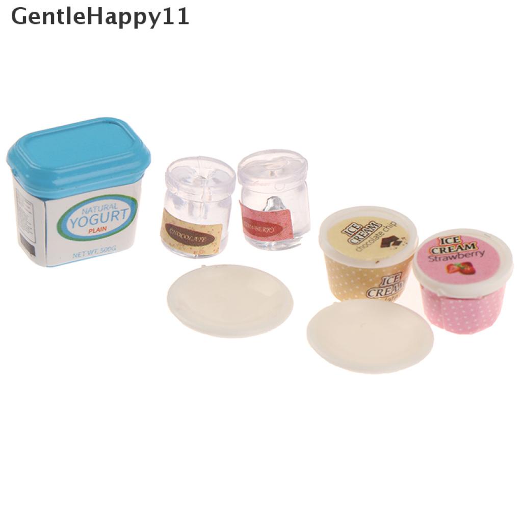 Gentlehappy 7Pcs / Set Mainan Miniatur Yogurt / Es Krim Untuk Aksesoris Dapur Rumah Boneka