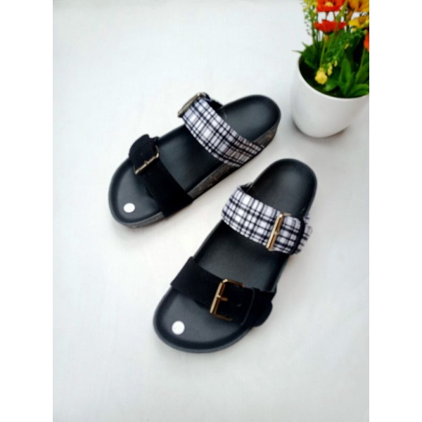 SANDAL BIRKEN WANITA MILANO BAN2 MOTIF KOTAK / sandal wanita/ sandal murah