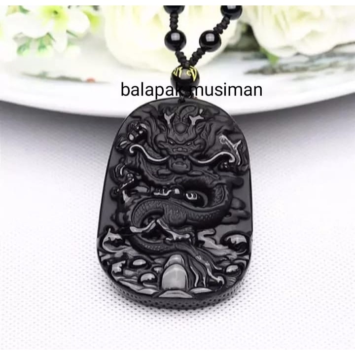 KALUNG PRIA LIONTIN GIOK HITAM / KALUNG BLACK JADE NAGA DRAGON TERMURAH