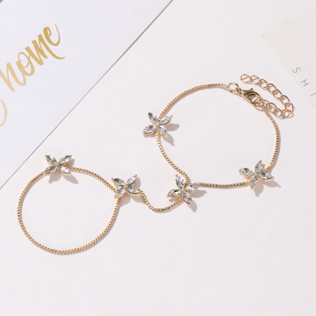 Hu Hu Hu Hu Hu Alat Bantu Pasang Kacamata♡ Gelang Tangan Rantai Adjustable Motif Bunga Aksen Zircon Kubik Bahan Alloy Untuk Wanita / Anniversary