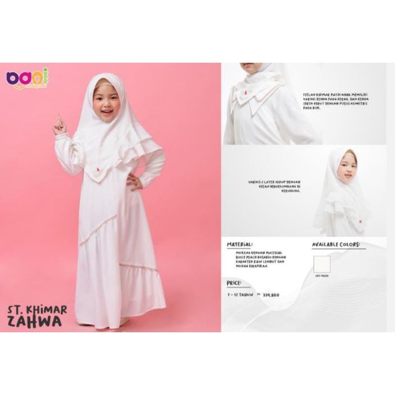 St Khimar zahwa Bani batuta/gamis putih anak/gamis Bani batuta/rabbani