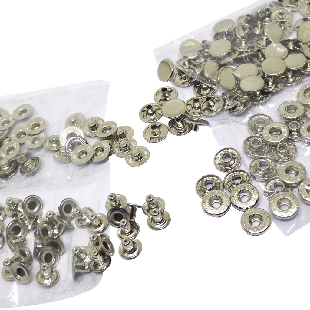 Kancing Cetet Besi 15mm Warna Nikel 12 Set untuk Jaket, Tas, Dompet, Rompi