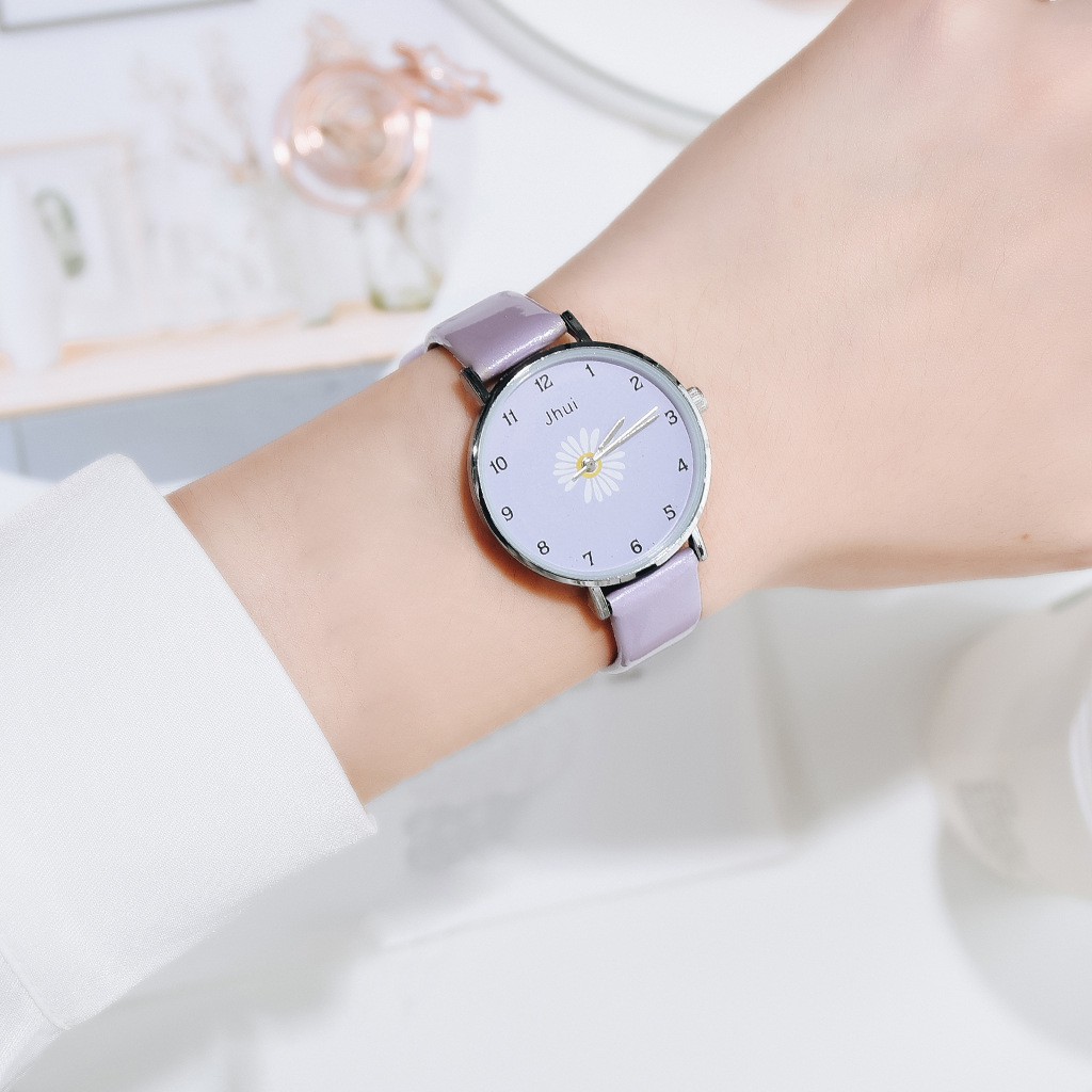 Jam Tangan Quartz Analog Bunga Daisy Harajuku Gaya Korea Fashion Aksesoris Wanita Casual Analog