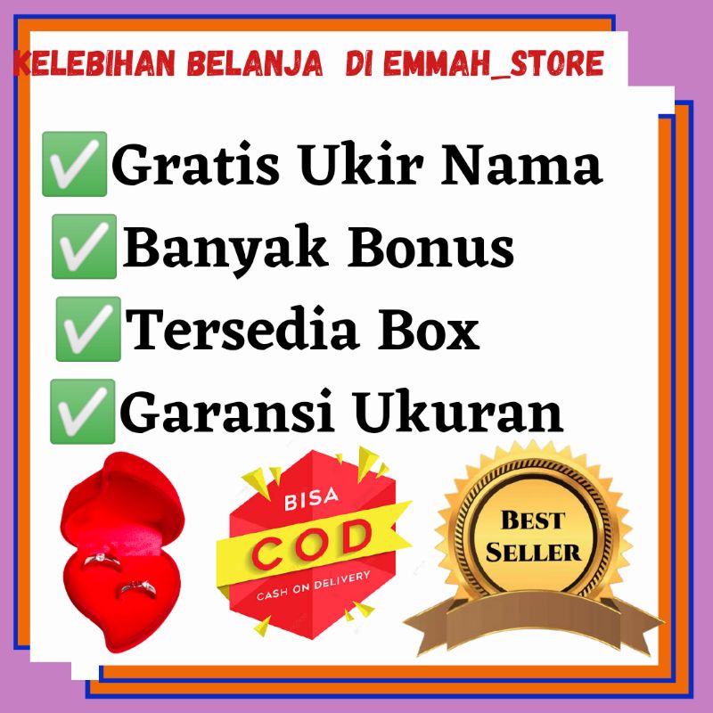 Sylviana723 Cincin Titanium Couple Wanita Anti Karat Ukir Nama Cicin Tunangan Pasangan Nikah