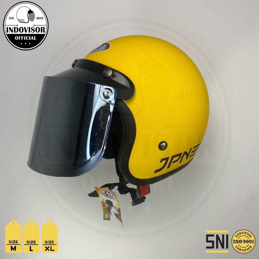 Helm JPN warna Kuning Doff kaca flat datar