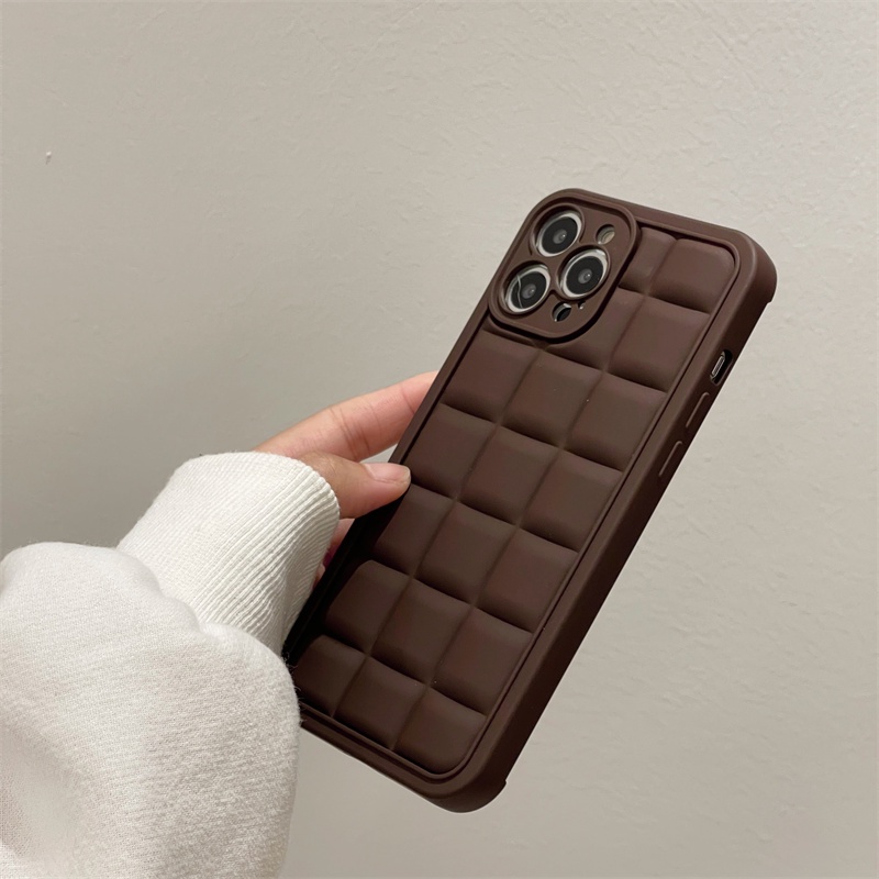 Soft Case Bentuk Kotak Warna Cokelat Tahan Banting Untuk iPhone 14 13 12 11 Pro X XS MAX XR