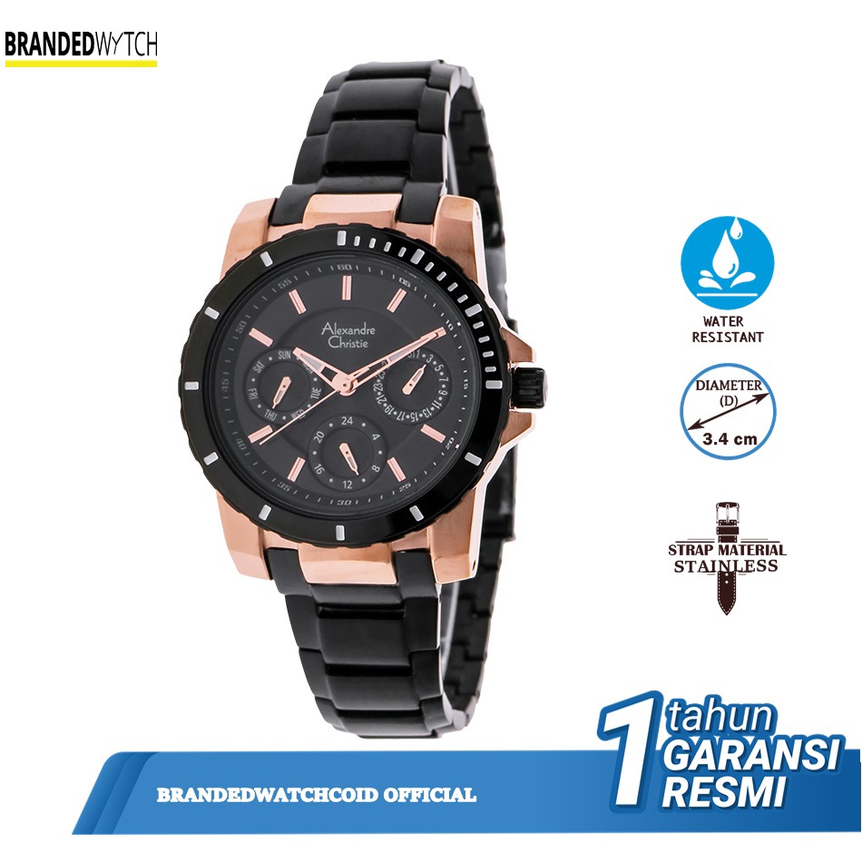 Jam Tangan Wanita Alexandre Christie 6141 BF Black Rosegold / Alexandre Christie 6141 / Jam AC 6141