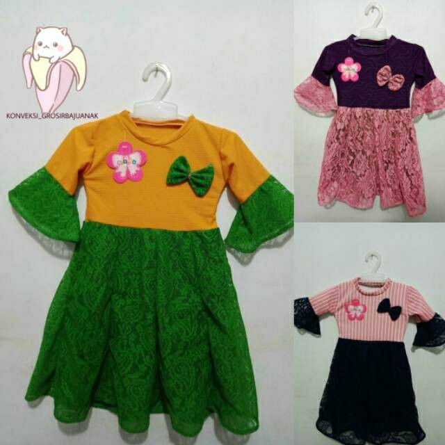Dress gamis brokat 1-2 tahun / gamis brukat lengan panjang terompet anak baju anak perempuan