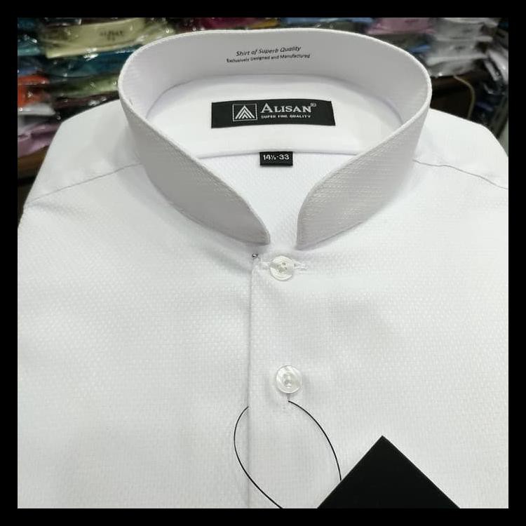 100%TERLARIS KEMEJA PRIA KOKO ALISAN PANJANG KERAH SHANGHAI PUTIH DOBBY MILARD - PUTIH, L 100%