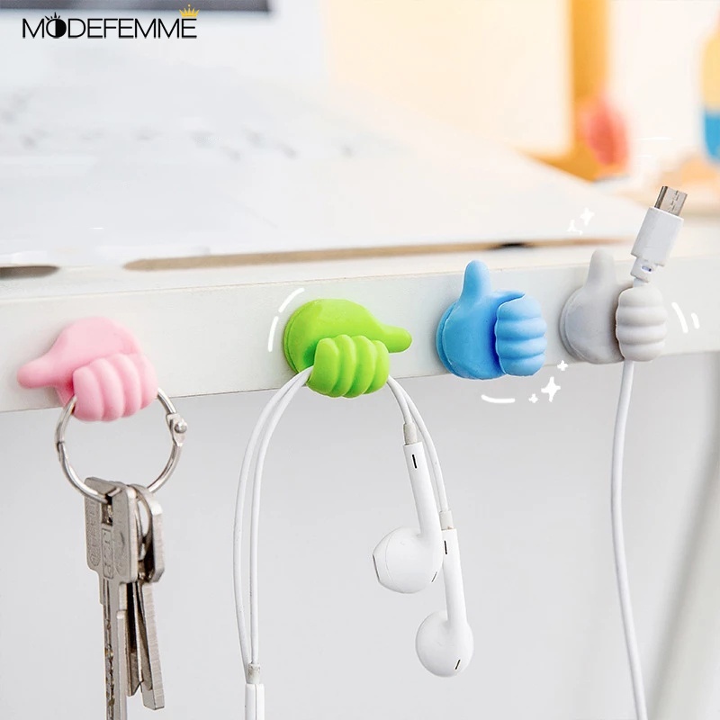 Creative Cute Cartoon Thumb up Punch-Free Self-Adhesive Wall Hanging Storage Hooks / Bathroom Kitchen Coats Bag Hats Towels Key Storage Holder