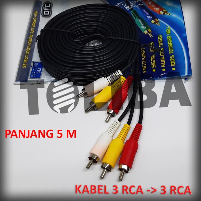 kabel rca audio video tv dvd 3 warna way 5m 5 meter anti karat bagus