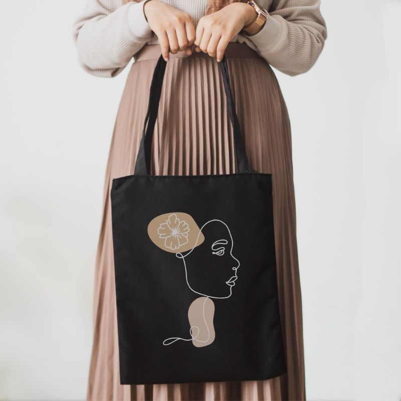 Totebag Wanita Pakai Resleting Nordic Style Black