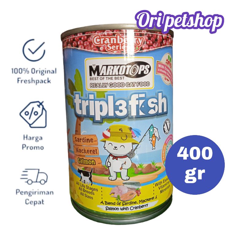 Markotops Kaleng 400gr Wet Cat Food - Triple Fish Sardine Makcerel Salmon