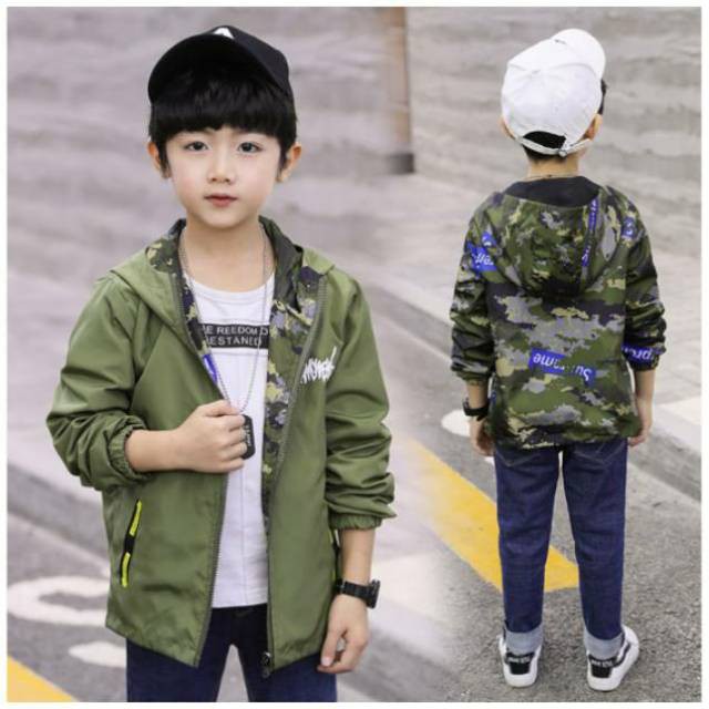 AS Jaket anak laki laki reversible motif army