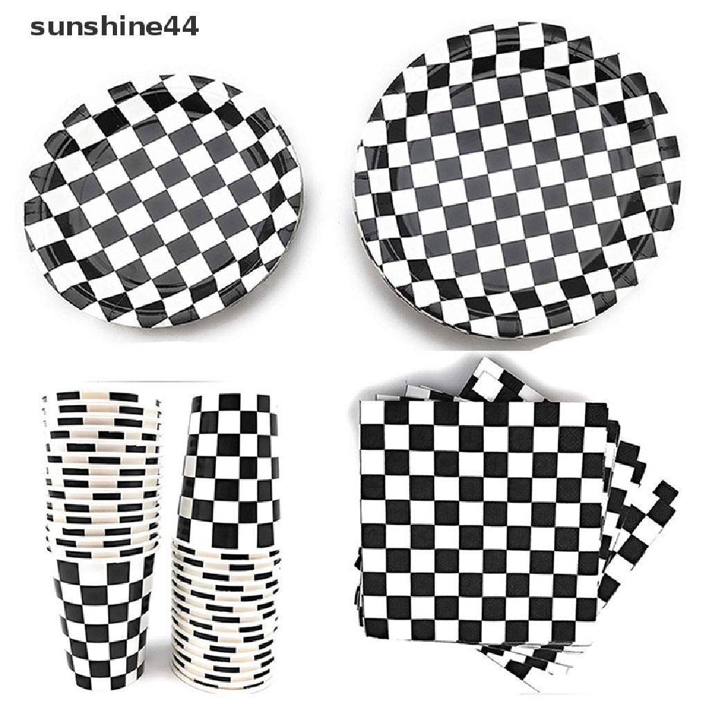 Sunshine 10 / 20pcs Piring Kertas Motif Kotak-Kotak Hitam Putih Untuk Kalung / Cincin