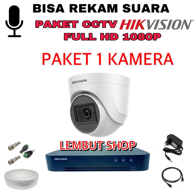 (Audio) Promo paket camera cctv 1 kamera hikvision 2mp audio built in mic 1080p 4 channel ch bisa rekam suara 4ch 4channel 2 mp megapixel original murah