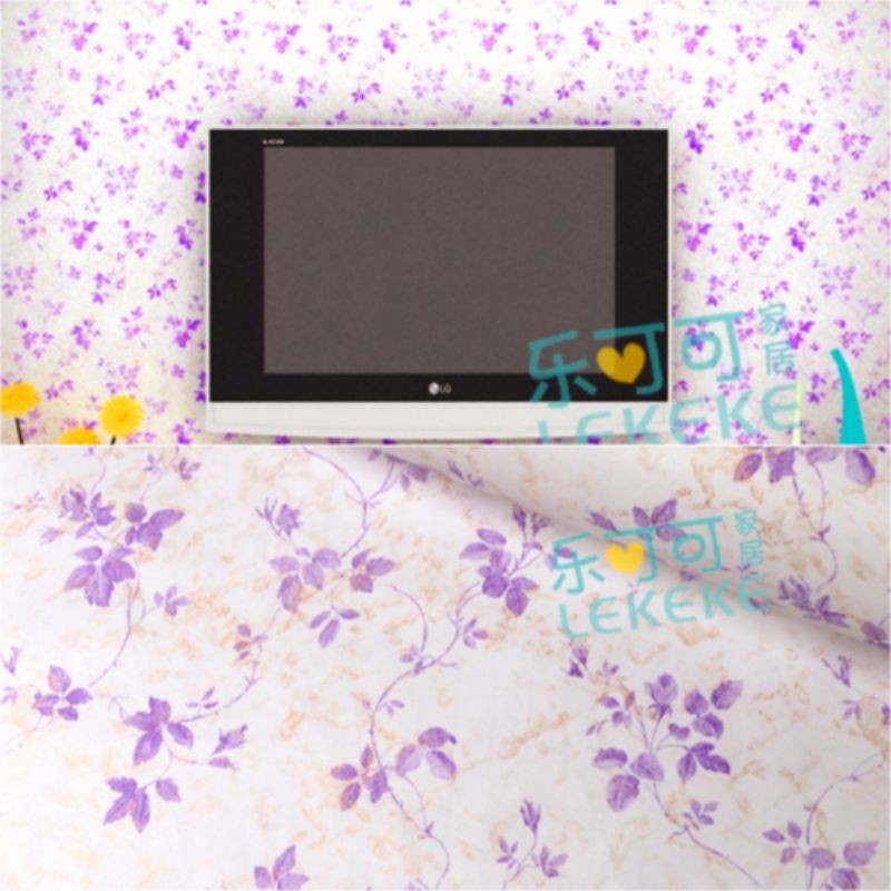 wallpaper sticker dinding motif bunga warna ungu