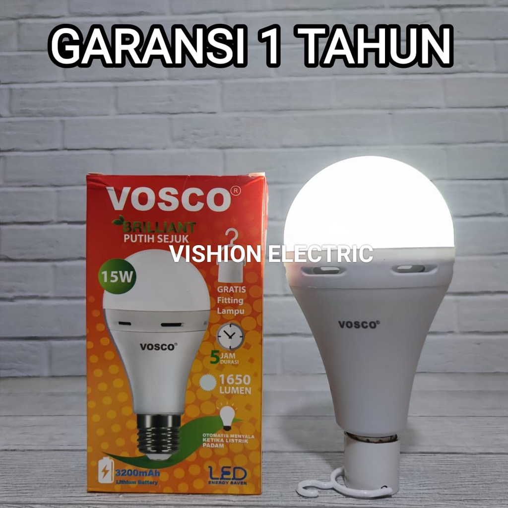VOSCO LAMPU LED BULB 15W MAGIC GENIUS EMERGENCY AC DC 15 WATT BERGARANSI