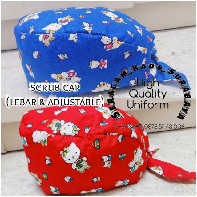 Hat scrub hello kitty.topi kain .penutup rambut pelindung kepala