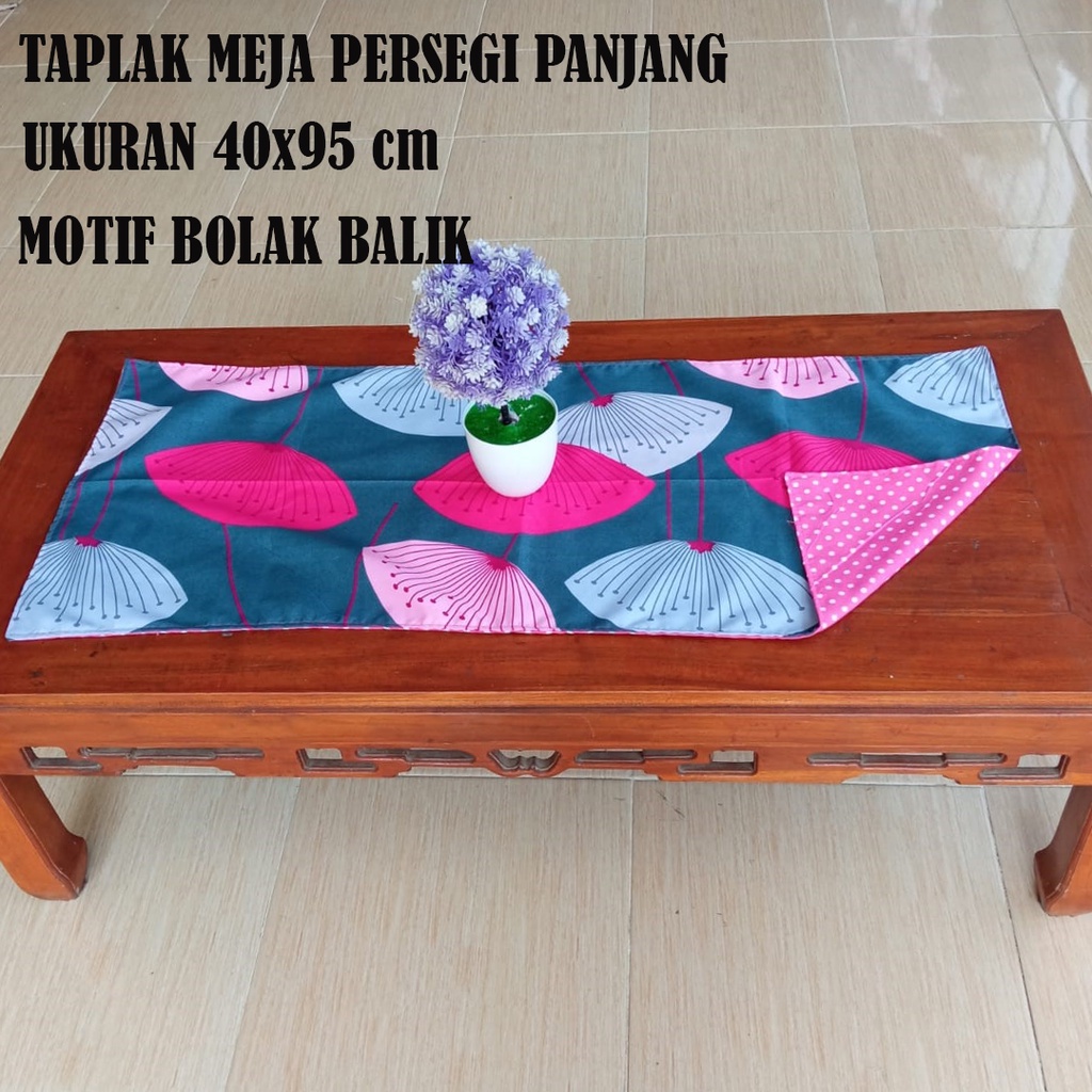 Taplak Alas Meja Tamu Minimalis Persegi Panjang Ukuran 40x95cm Motif Bolak Balik Dekorasi Perlengkapan Rumah