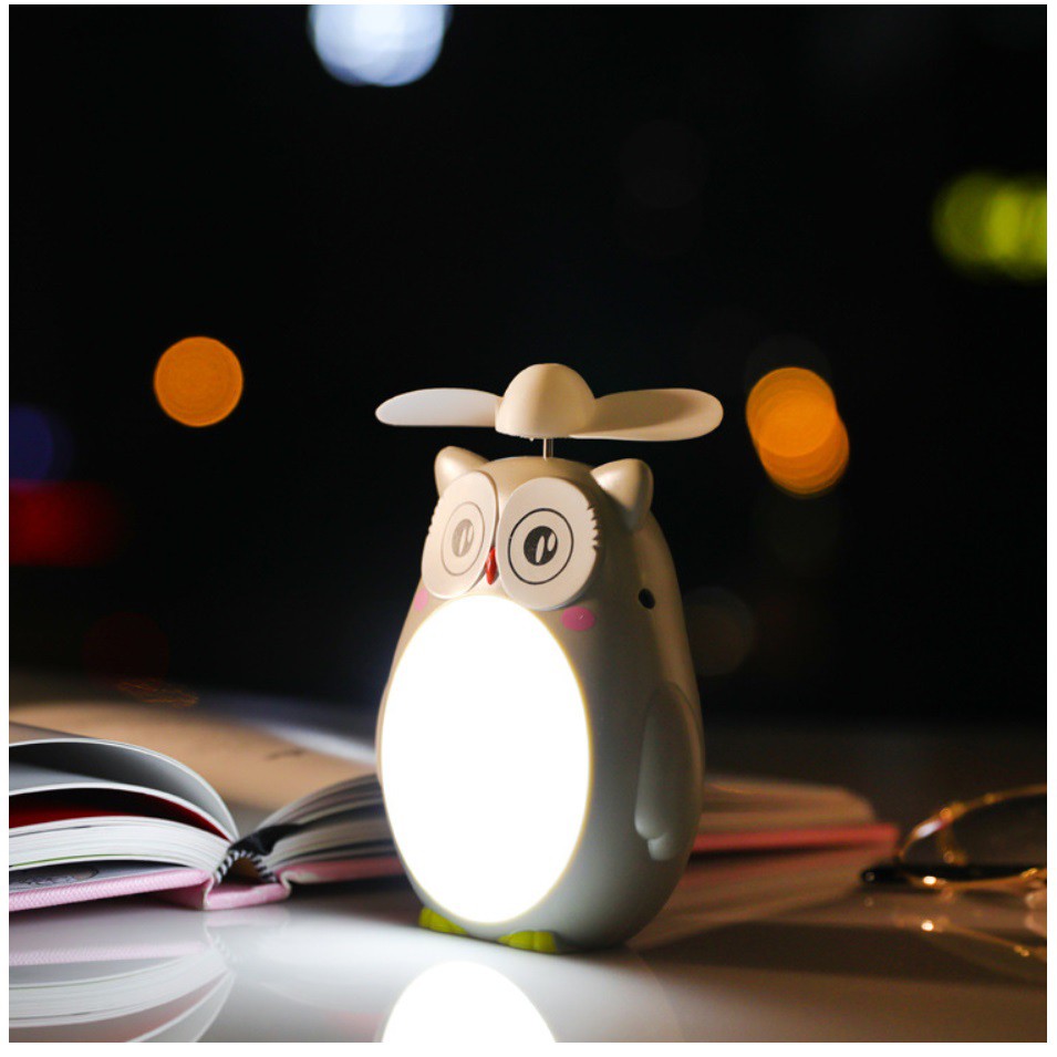 [LOGU] Kipas angin lampu, Kipas angin bisa cas, Mini fan lucu unik 2 in 1, kipas dan lampu emergency