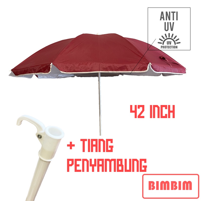 Payung Pantai 42 Inch WARNA Payung Tenda Cafe Bazaar 200 cm Anti UV Lapis Dalam Silver