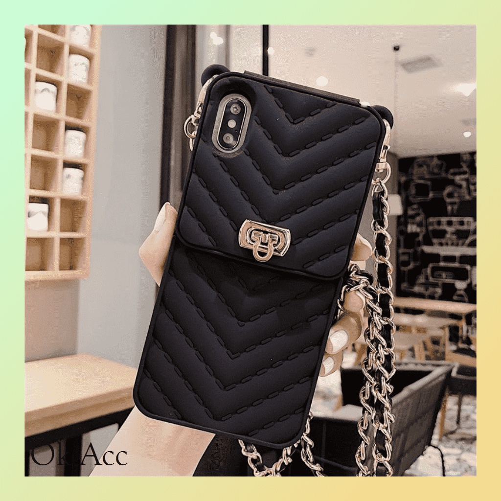 Softcase Dompet Chan*nel Iphone 7 8 7+ 8+ X Xs Xr Max 11 12 13 Pro Max FH45 rantai panjang selempang