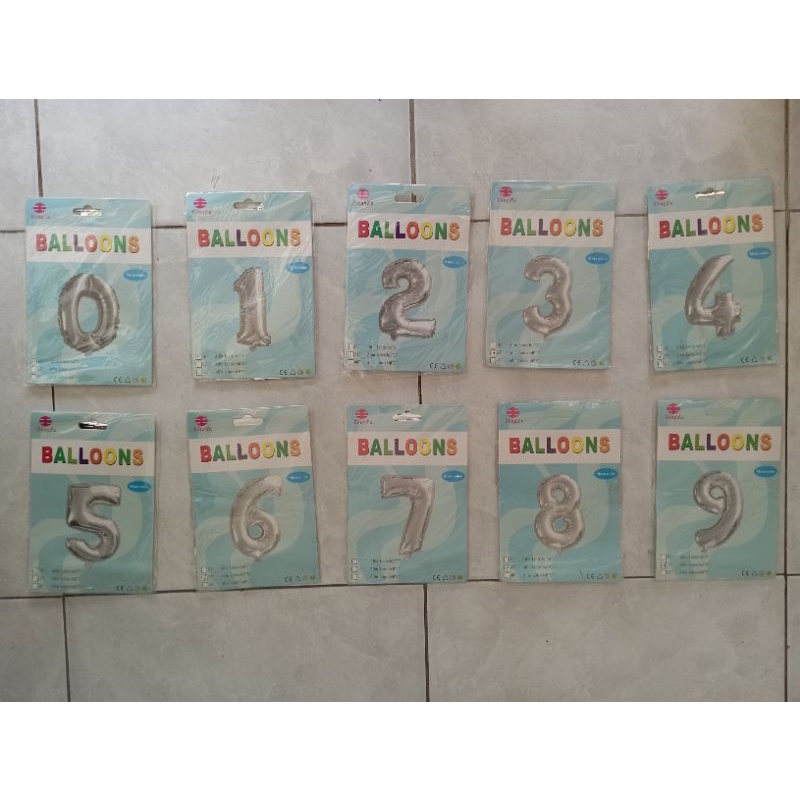 Balon Foil Angka Silver 16inc &amp; 32inc Kemasan
