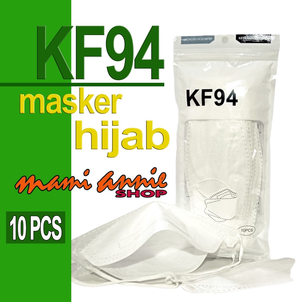 Masker KF94 Hijab Putih Isi 10 pcs / Masker Hijab Murah isi 10pcs