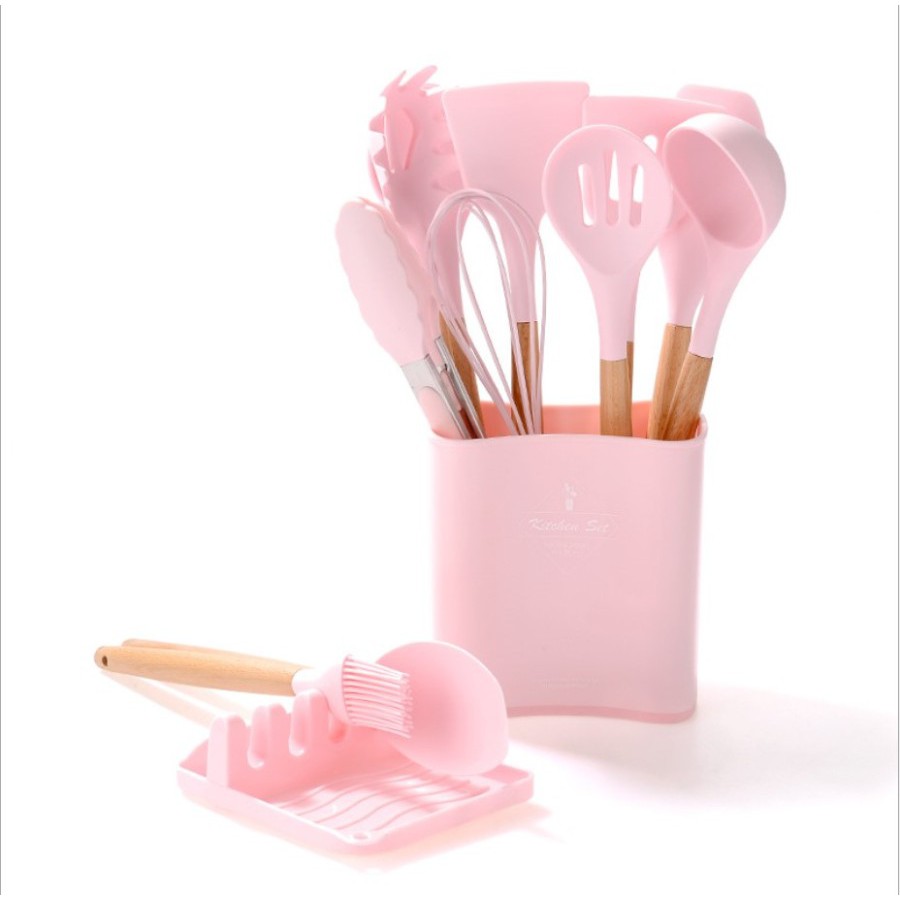 Square Bucket Utensil Set 13 Pcs / Peralatan Masak Goreng Rebus Silikon Model Baru / Spatula / Capit