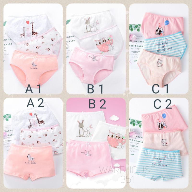 Celana Dalam Anak Perempuan isi 3 pcs / Boxer Anak Perempuan KATUN / CD Anak Perempuan Impor