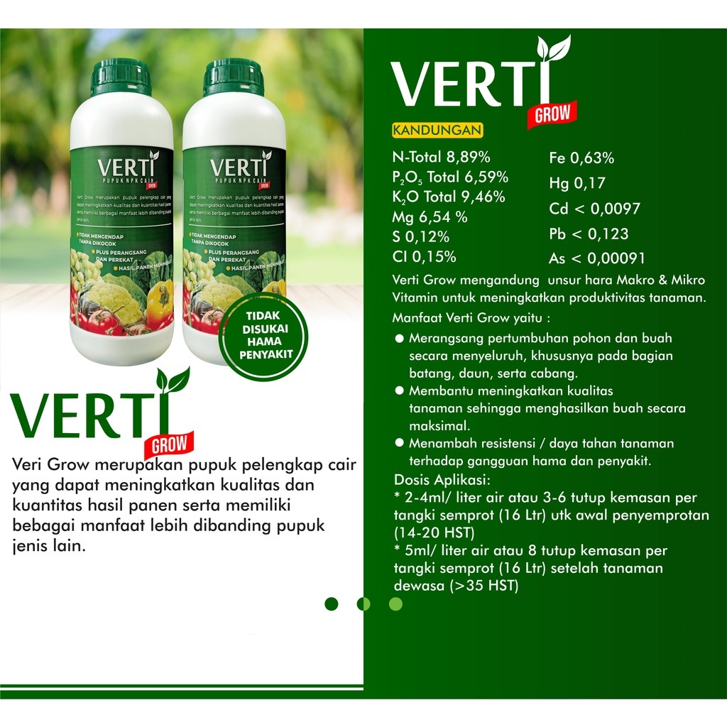 VERTI GROW 500ml Pupuk NPK Cair untuk Pertumbuhan Batang Daun Cabang Tanaman Cabe Cabai - Untuk Memperbanyak Buah Cabe - Obat Perangsang Buah Untuk Tanaman Cabe / Cabai - Pupuk Untuk Buah Cabe Lebat - Pupuk Untuk Pembesaran/Memperbesar Buah Cabe VERTIGROW