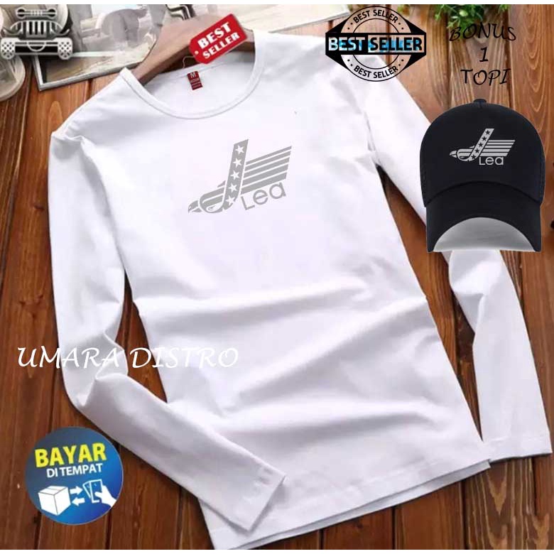 FREEE TOPI...!!! Kaos Lengan Panjang LEA Text Silver Premium Baju Pria Wanita Premium Distro