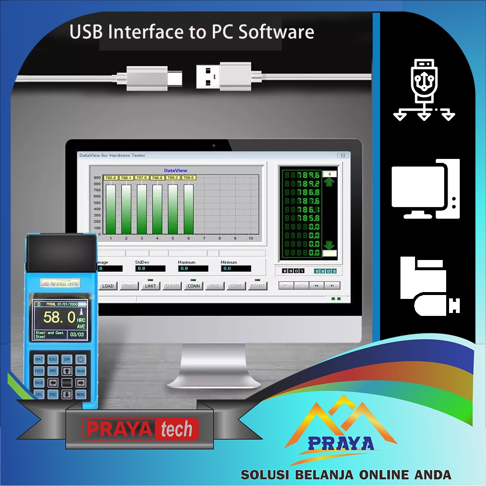 LEEB HARDNESS TESTER TES KEKERASAN BESI BAJA LOGAM PRINTER PORTABLE ALAT UJI CEK