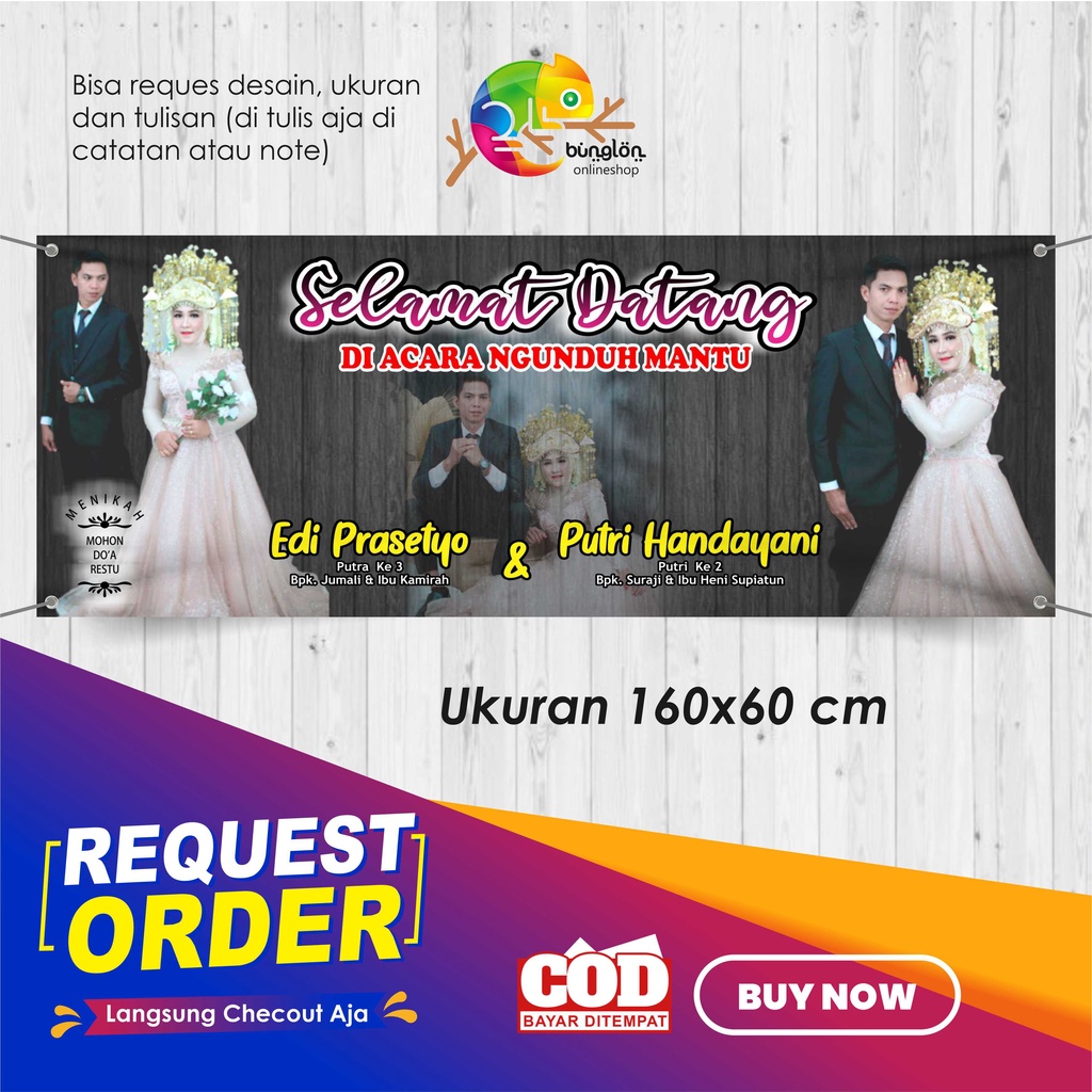 Size 160x60 Cm Spanduk, Banner Selamat Datang Tamu Undangan Di Pernikahan Custom