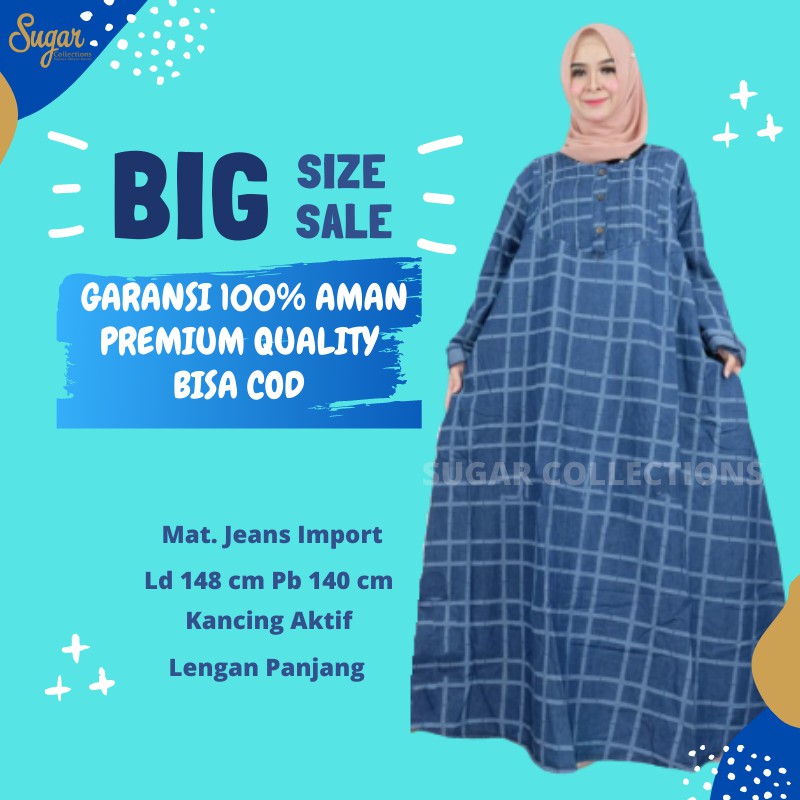 gamis jeans jumbo terbaru Kancing Aktif Bahan Jeans Import COD