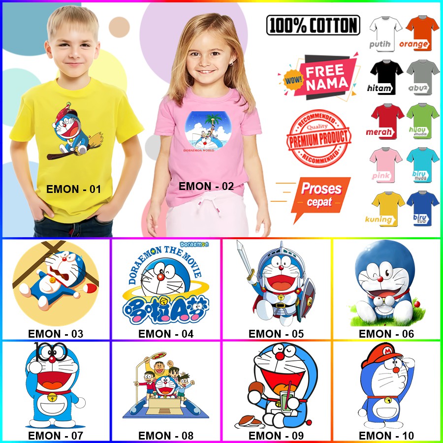 Baju Kaos ANAK DAN DEWASA DORAEMON COUPLE (FREE NAMA)