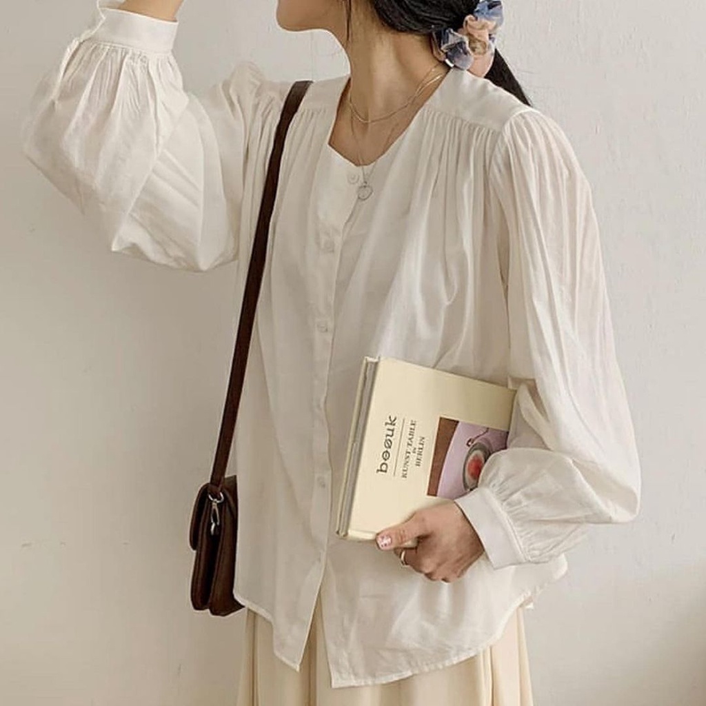 Cassa Shirt Atasan Wanita Korean Style Kemeja Casual Linen Angel Premium