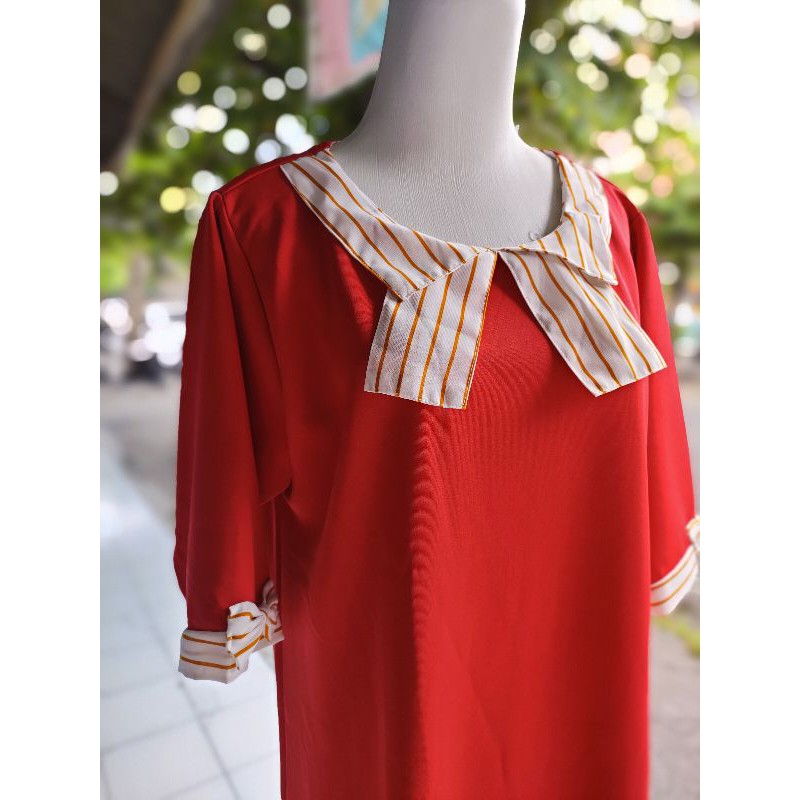 tunik merah maroon motif kerah