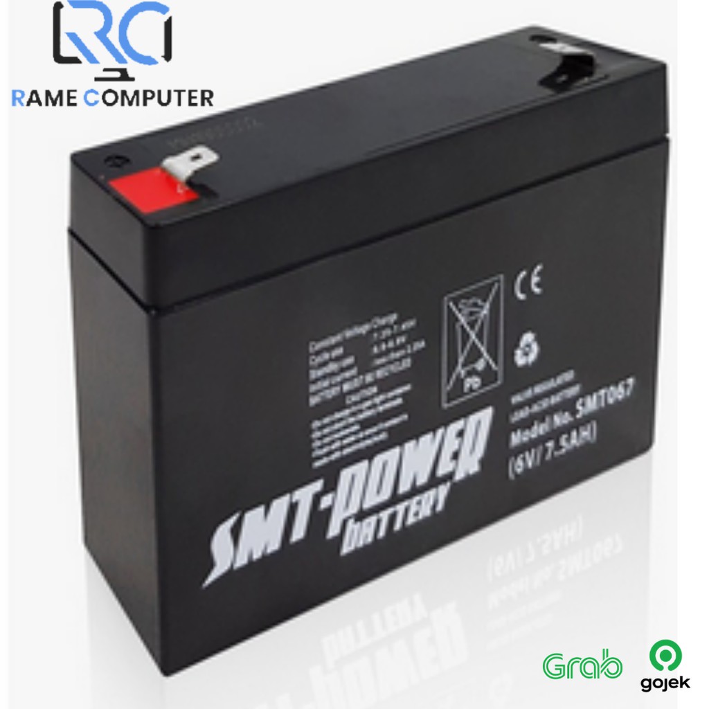 BATERAI SEPEDA ELEKTRIK 6V - 7.5AH SMT POWER Battery SMT067 AKI KERING 6 Volt 7.5 Ah