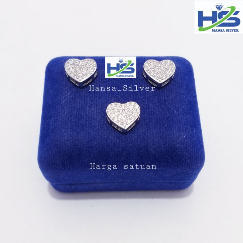 Liontin Perak Silver Asli 925 Lapis Emas Putih Model Love Permata Putih - Liontin Perak Anti Karat