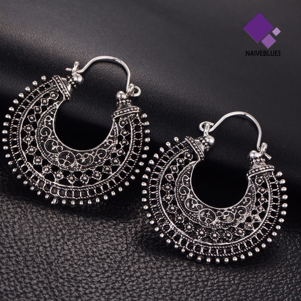 Anting Hoop Bentuk U Model Hollow Out Gaya Retro Etnik Untuk Wanita