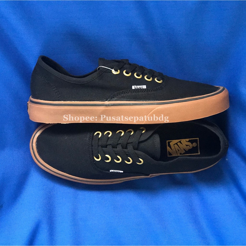 BISA COD VANS AUTHENTIC BLACK GUM LIST HITAM RING GOLD